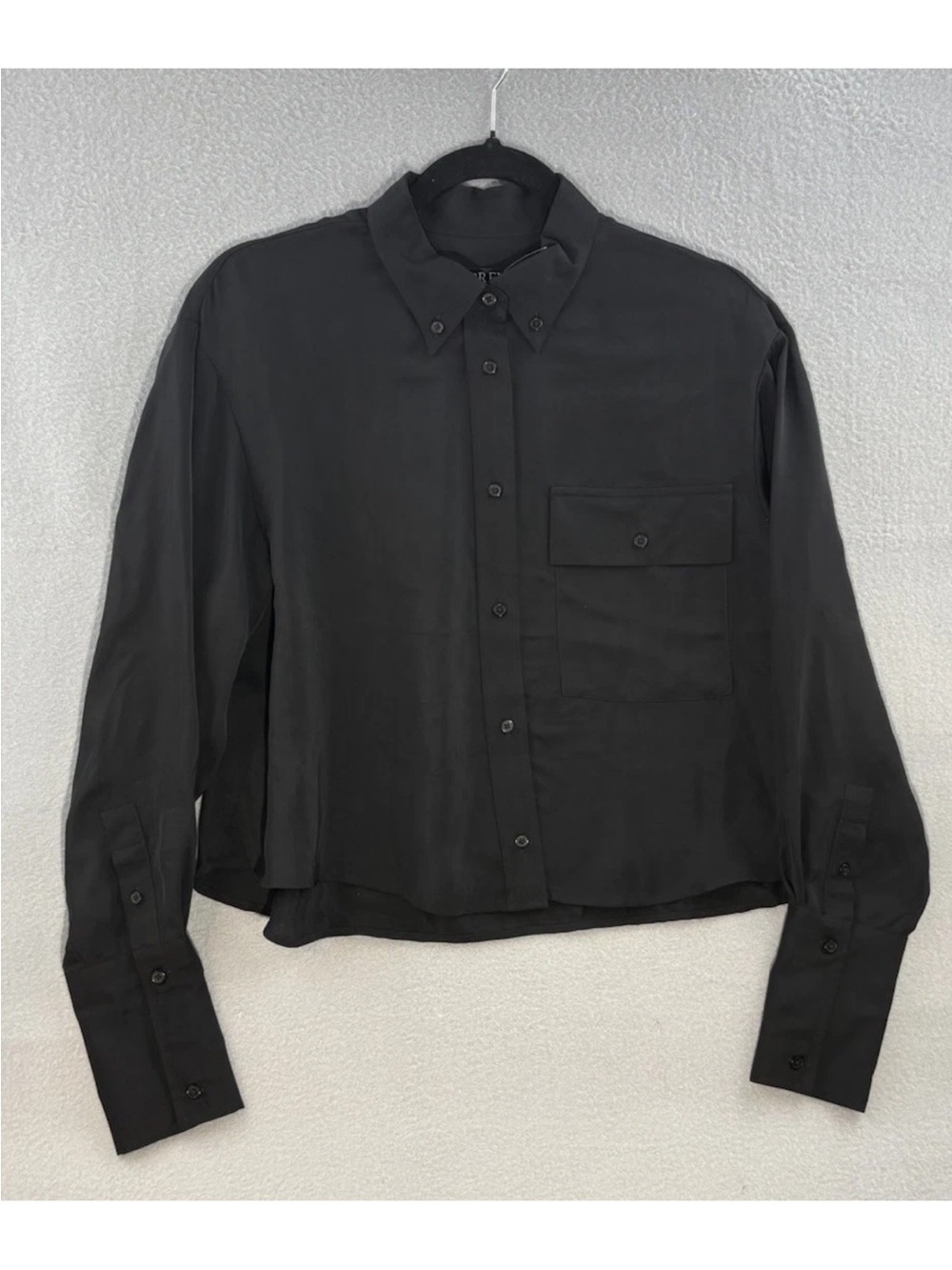 J.Crew Black Long Sleeve Button Up Satin Cropped NWOT Size Small